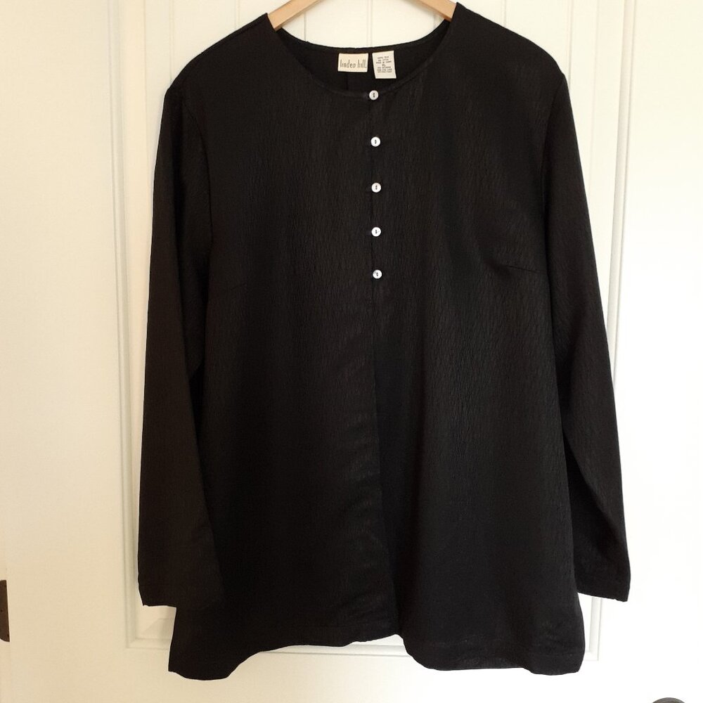 Linden Hill Silk Button Front Long Sleeve Top Black Size XL